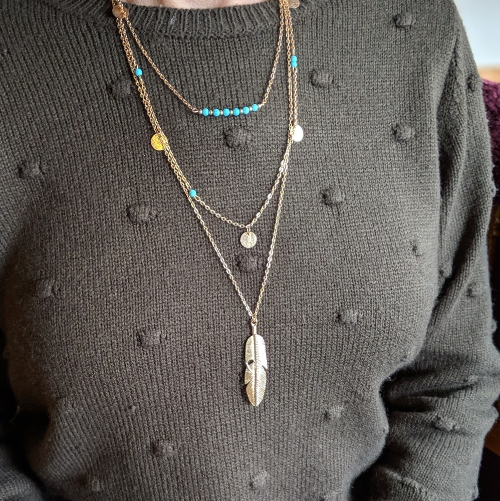 3 Layer Gold Feather Boho Necklace/Host Pick! NEW! - Picture 3 of 7